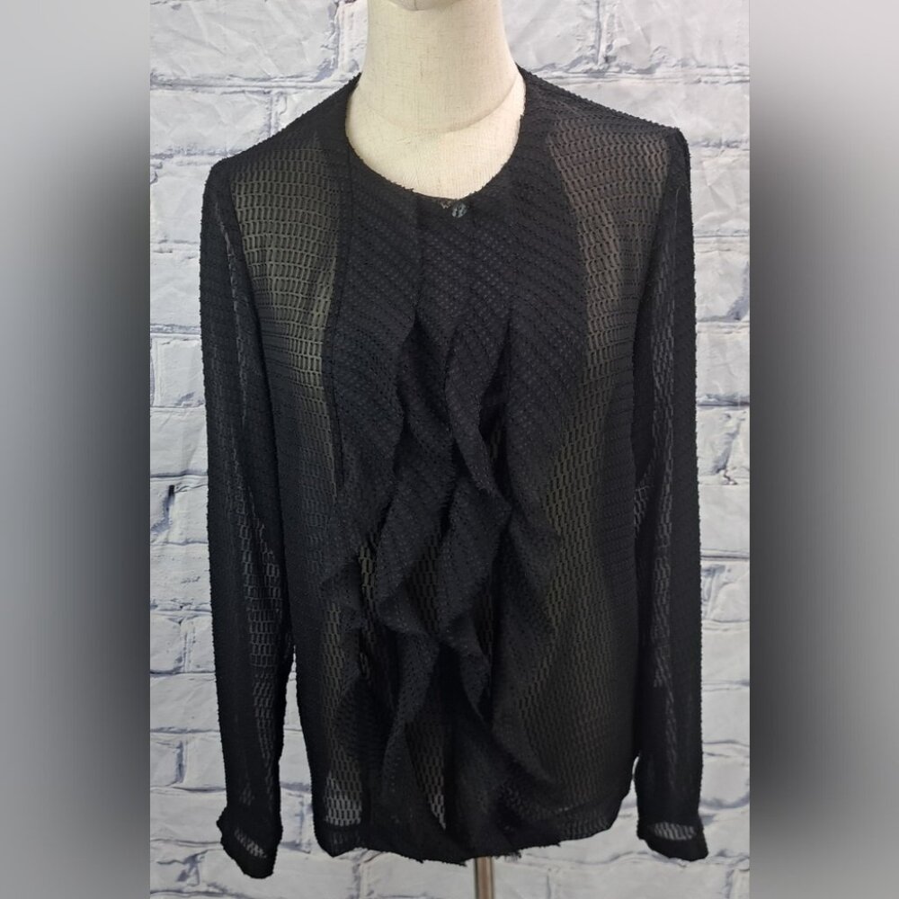 Nanette Lepore Women's Wavy Ruffled Front Blouse Top Sheer USA Lightweight 6 US